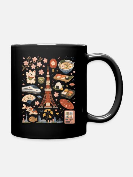 Tokio | Sakura, Ramen & Großstadt - Tasse einfarbig - Schwarz