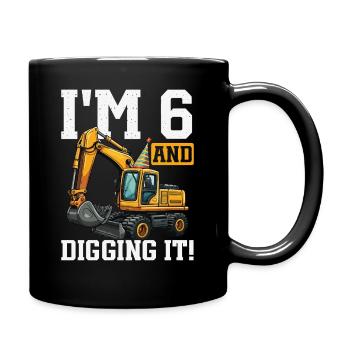 6 Years Old And Digs Excavator Birthday Design - Full Colour Mug - black - Right