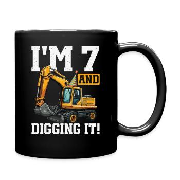7 ans et conception d’anniversaire d’excavatrice de Digs - Mug uni - noir - Droite