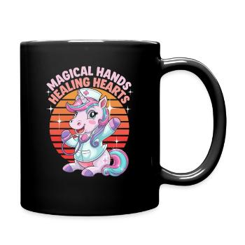 Magical Hands Healing Hearts Unicorn - Full Colour Mug - black - Right