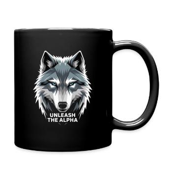  Unleash The Alpha Grauer Wolfskopf Für Gamer - Tasse einfarbig - Schwarz - Rechts