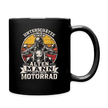 Unterschätze nie einen alten Mann mit Motorrad - Tasse einfarbig - Schwarz - Rechts