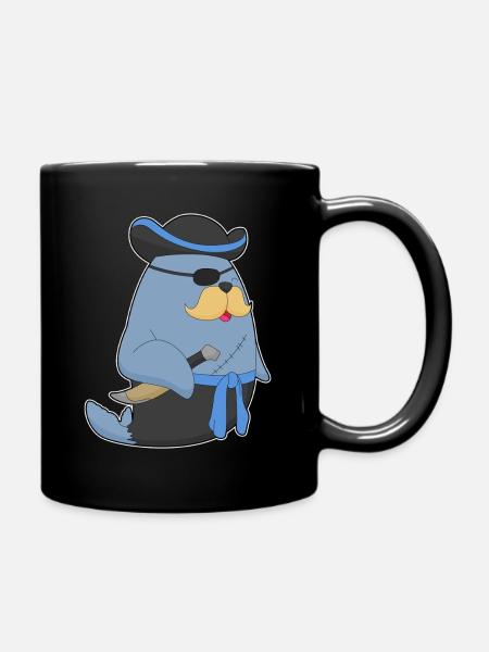 Seehund Pirat Augenklappe - Tasse einfarbig - Schwarz