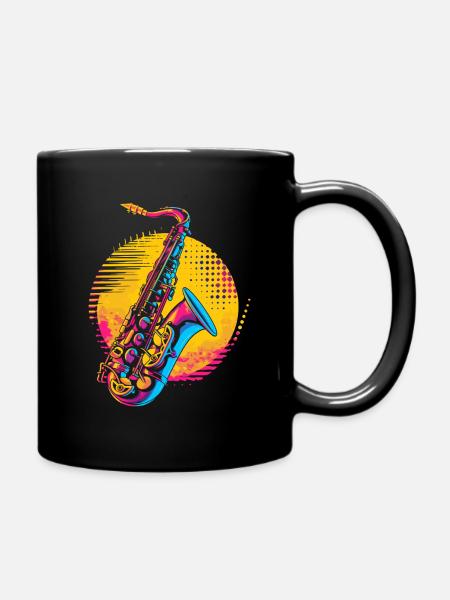 Saxophon Synthwave - Tasse einfarbig - Schwarz