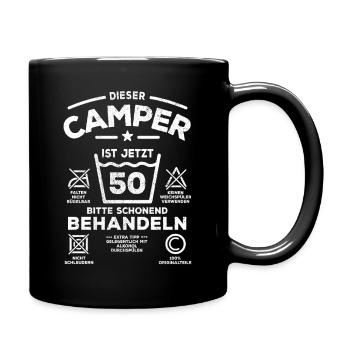 Camper | 50 Jahre - Schonend behandeln - Tasse einfarbig - Schwarz - Rechts