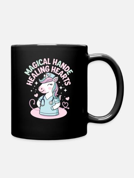 Magical Hands Healing Hearts Einhorn - Tasse einfarbig - Schwarz