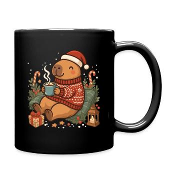 Capybara im Weihnachtspullover - Tasse einfarbig - Schwarz - Rechts