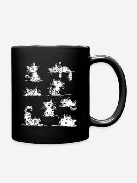 Lustige Katzen Doodle | Katzenfreund Geschenk - Tasse einfarbig - Schwarz