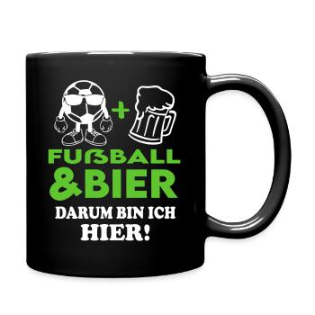 Fußball Fussball und Bier Darum bin ich hier - Tasse einfarbig - Schwarz - Rechts