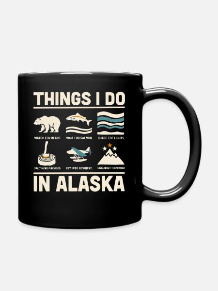 Dinge, die ich in Alaska tue: Im Winter Bärenlachs - Tasse einfarbig - Schwarz