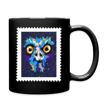 Buntes Emu Vogelgesicht im Neon-Splatter - Tasse einfarbig - Schwarz - Rechts