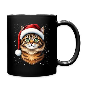 Weihnachtskatze mit rotem Hut - Tasse einfarbig - Schwarz - Rechts