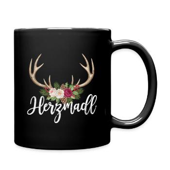 Herzmadl Hirsch Geweih Tracht Alpen Geschenk - Tasse einfarbig - Schwarz - Rechts