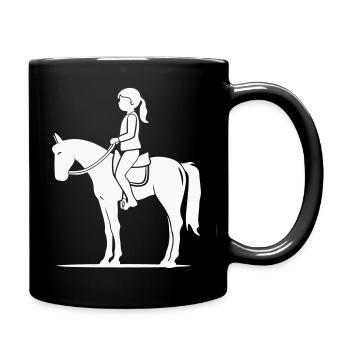 Reiterin Silhouette auf Pferd - Tasse einfarbig - Schwarz - Rechts