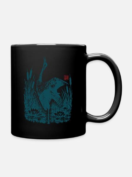 Graureiher am Teich - Tasse einfarbig - Schwarz