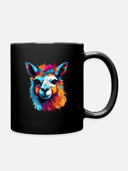 Bunter Llama Popart Muster - Tasse einfarbig - Schwarz