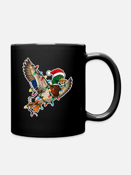 Weihnachtsente mit Lichterkette - Tasse einfarbig - Schwarz