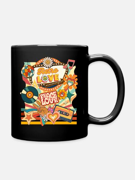 Retro Peace Love - Tasse einfarbig - Schwarz