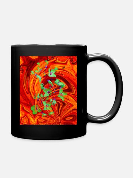 grüne Neonfeuerblume - Tasse einfarbig - Schwarz