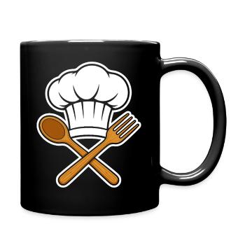 Chefkoch Mütze Kochlöffel Gabel Emblem Cartoon Shi - Tasse einfarbig - Schwarz - Rechts