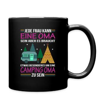 Camping Oma Wohnwagen Campen Omi Geschenk - Tasse einfarbig - Schwarz - Rechts