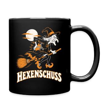 Die Hexe mit der Wärmflasche auf dem Besen - Tasse einfarbig - Schwarz - Rechts