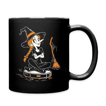 Die Hexe auf dem Saugroboter - Tasse einfarbig - Schwarz - Rechts