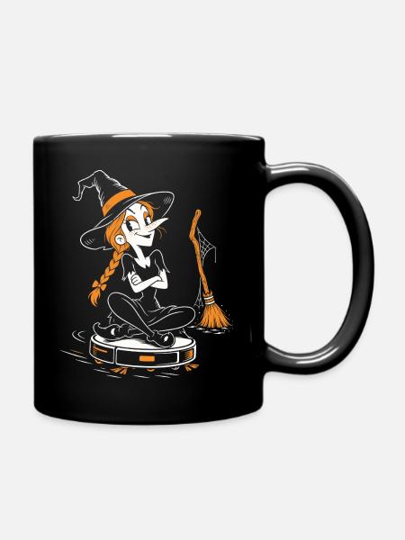 Die Hexe auf dem Saugroboter - Tasse einfarbig - Schwarz
