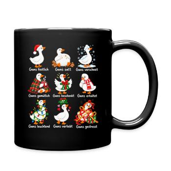 Weihnachtsgänse mit Gans-Wortspiel - Tasse einfarbig - Schwarz - Rechts