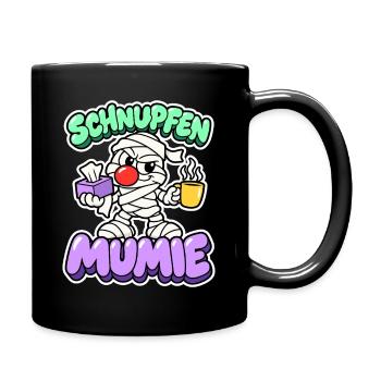 Schnupfen Mumie - Halloween mit Erkältung - Tasse einfarbig - Schwarz - Rechts