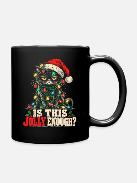 Jolly Cat mit Lichterkette - Tasse einfarbig - Schwarz