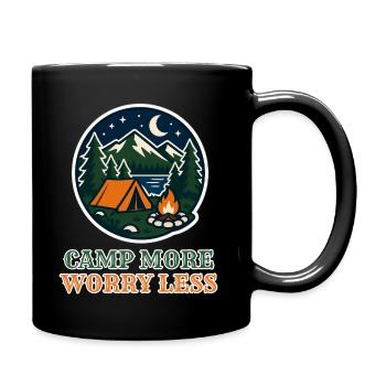 Camp More Worry Less – Retro Camping Abzeichen - Tasse einfarbig - Schwarz - Rechts