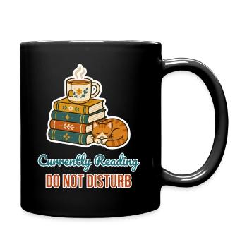 Currently Reading – Bücherwurm mit Katze - Tasse einfarbig - Schwarz - Rechts