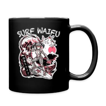 SURF WAIFU Pink Cyberpunk Neo Ukiyo-E Japan - Tasse einfarbig - Schwarz - Rechts
