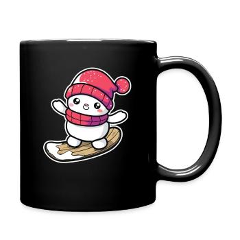 Cartoon Snowboard Schneemann - Tasse einfarbig - Schwarz - Rechts