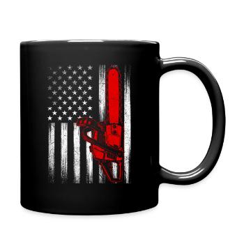 US Flag Chainsaw – Patriotischer Baumpfleger und Baumchirurg - Tasse einfarbig - Schwarz - Rechts