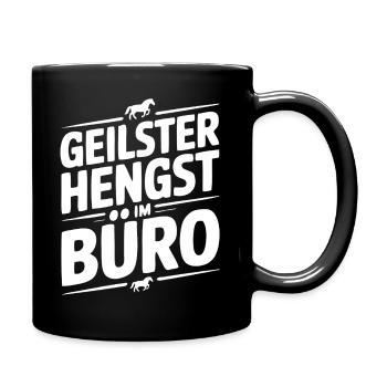 Geiler Hengst im Büro Bürosprüche Mann Lustig Fun - Tasse einfarbig - Schwarz - Rechts