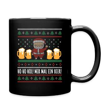 Ho Ho Hol! Weihnachtsmann mit vier Bierkrügen - Tasse einfarbig - Schwarz - Rechts