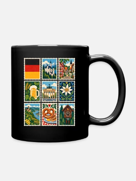 Deutschland Briefmarken - Tasse einfarbig - Schwarz