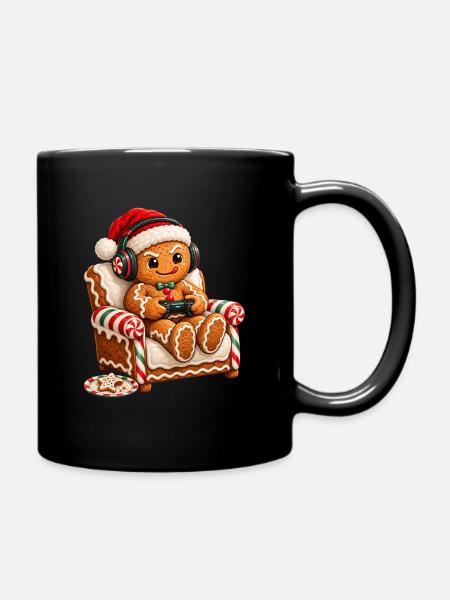 Lebkuchen-Gamer im Weihnachtsstuhl - Tasse einfarbig - Schwarz