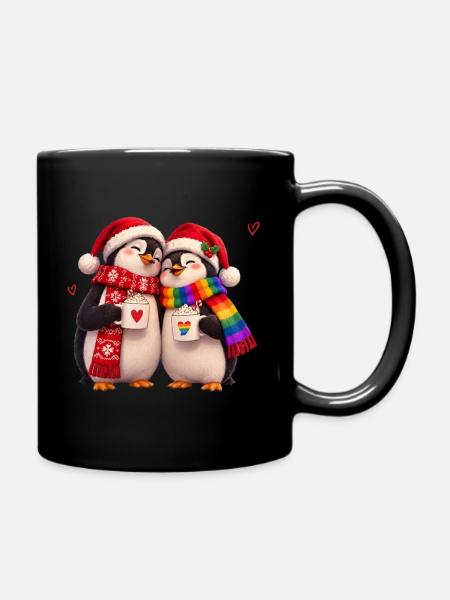 Weihnachten Pinguine – Liebe & Pride - Tasse einfarbig - Schwarz
