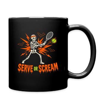 Halloween Tennis Skelett Sport Serve or Scream - Tasse einfarbig - Schwarz - Rechts