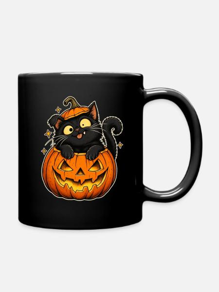 Kater Halloween Kürbiszauber - Tasse einfarbig - Schwarz
