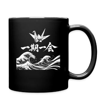 Ichigo Ichie Origami-Kranich-Wellen-Kanji - Tasse einfarbig - Schwarz - Rechts