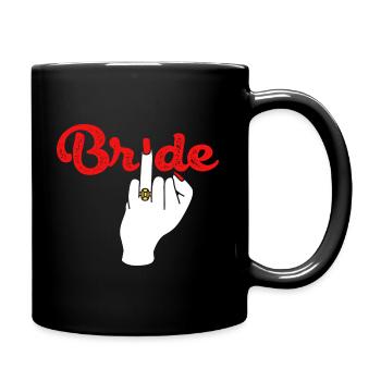 Braut Heirat Hochzeit Mittelfinger - Tasse einfarbig - Schwarz - Rechts