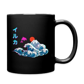 Vaporwave japonaise Grande vague de Kanagawa - Mug uni - noir - Droite