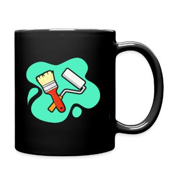 Pinsel und Farbrolle Design für Maler und - Tasse einfarbig - Schwarz - Rechts