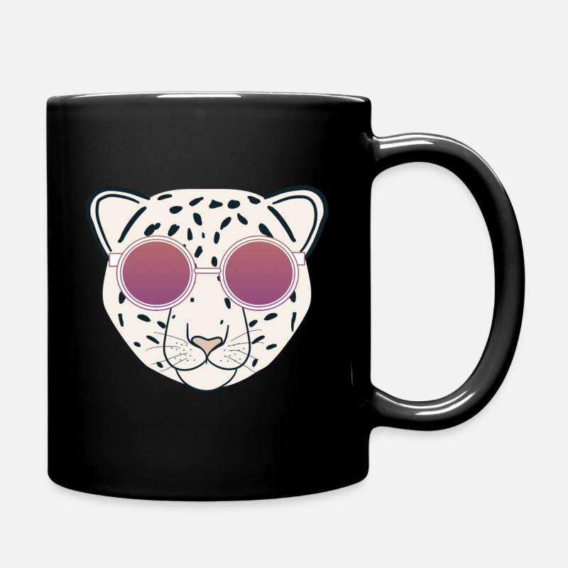 Leopardenkopf mit rosa Lünette - Tasse einfarbig - Schwarz