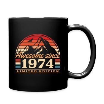 Jahrgang 1974 Vintage Geburtstag Berge - Tasse einfarbig - Schwarz - Rechts