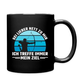 Bogenschütze Sei lieber nett Bogenschießen - Tasse einfarbig - Schwarz - Rechts